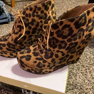 Leopard print lace up wedges